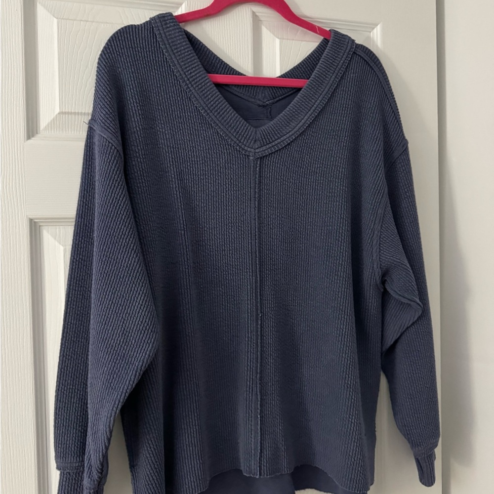 Aerie V Neck Textured Sweatshirt